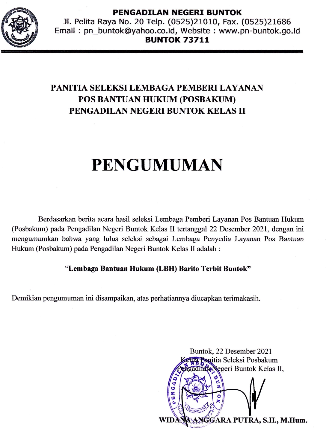 PENGUMUMAN POSBAKUM